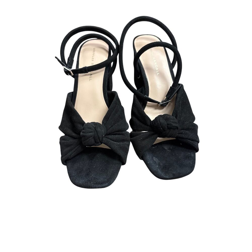 Loeffler Randall Black Suede Knotted Ankle Strap Winter Sandal Sz 8.5